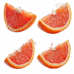 Collection of Juicy and Fresh Orange Slices with Splashes on Transparent Background