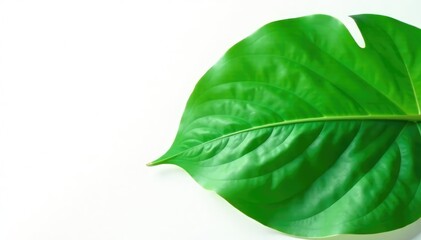 Fototapeta premium Large green leaf in high contrast with a white background, foliage, floral