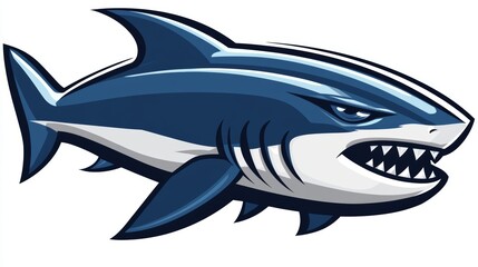 Obraz premium Design for posters and prints featuring a ferocious shark cartoon character with its mouth open, set in an aquatic theme