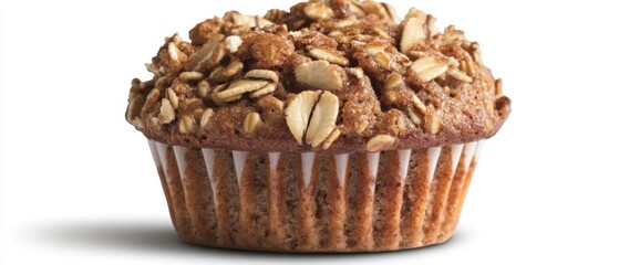 Obraz premium Delicious Oatmeal Muffin Close Up Studio Shot on White Background for Breakfast or Snack Food Photography