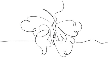 Elegant Single Line Drawing of a Butterfly on White Background