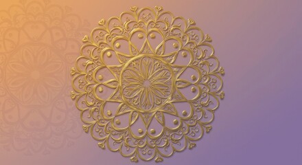 Golden mandala pattern on a gradient background.  Intricate design with layered floral motifs
