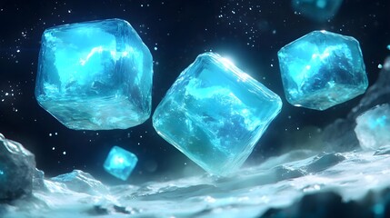 Stunning Moonscape with Ice Cubes Illuminated in the Dark Space