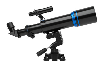 Fototapeta premium Telescope and camera mounted on tripod isolated on white background