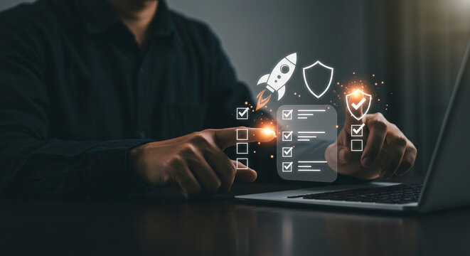 Digital transformation and checklist application for business to quickly start a project, business innovation on a computer screen