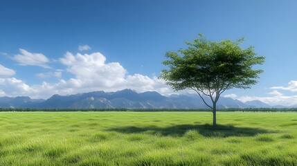 Fototapeta premium Serene Landscape with Tree Against Mountainous Background
