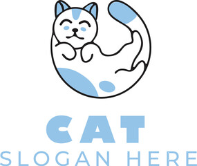 Cartoon Style Light Blue Cat Vector – Isolated on White Background