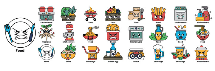 A cartoonish drawing of a plate with a variety of food items