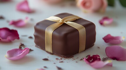 Elegant Chocolate Gift Box Rose Petals Sweet Treat Delicious Dessert Romantic Present Luxury