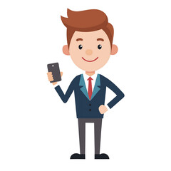 business man character and holding phone vector illustration
