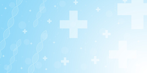 Medical concept background. Gene and Plus Sign with hexagon grid on light blue background