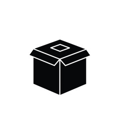 Simple black box illustration with open top and minimalist design elements on white background