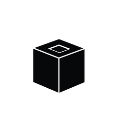 Abstract black cube icon with a diamond-shaped hole simple design on white background