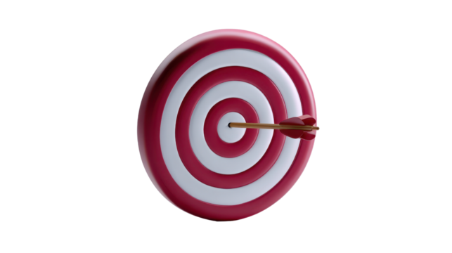 Aim for success arrow hitting target business strategy digital marketing focused environment close-up target achievement