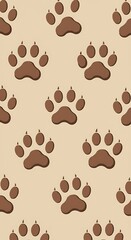 Obraz premium Brown Paw Prints Seamless Pattern, Beige Background