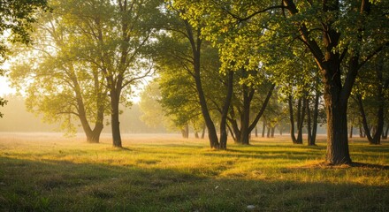 Fototapeta premium Sunrise in a tranquil forest