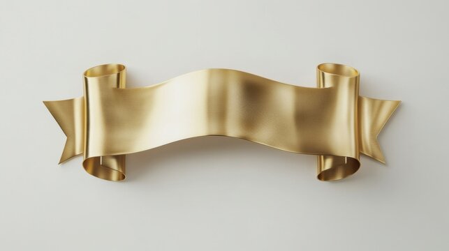 Fototapeta Elegant golden banner floating above a clean white surface studio shot for graphic design and web design projects with a modern minimalist aesthetic