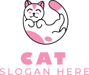 Cute Rose Pink Cartoon Cat Vector – Playful and Fun Style