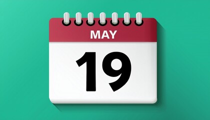Illustration of paper calendar with date 19 May. Day and month for birthday, anniversary or appointment