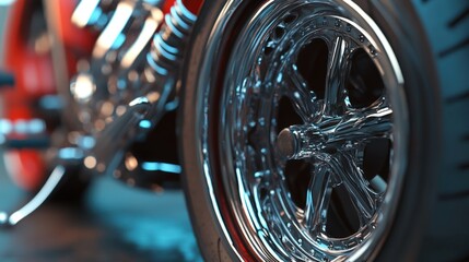 Fototapeta premium Close-Up of Motorcycle Rear Wheel with Chain Drive and Suspension System