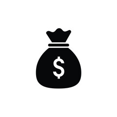 Simple black and white illustration of a money bag with dollar sign on white background