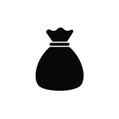 Simple black and white vector illustration of a tied money bag representing wealth and finance