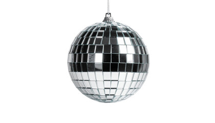 Obraz premium Silver disco ball with shiny mirrored surface on white background