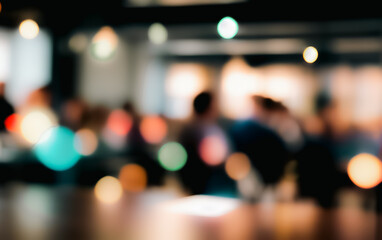 Fototapeta premium Blurred image shows people in a cafe or restaurant with bokeh lights.