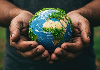 Earth globe held in hands environmental concept