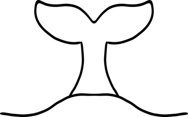 Whale Tale Icon ocean animal, mammal tail line sketch. Vintage simple silhouette with waves. Minimalistic simple tattoo drawing. . Vector illustration