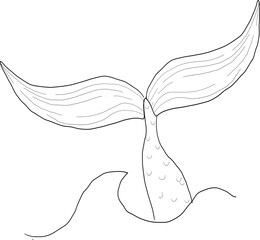 Obraz premium Whale Tale Icon ocean animal, mammal tail line sketch. Vintage simple silhouette with waves. Minimalistic simple tattoo drawing. . Vector illustration
