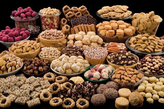 Assortment of assorted baked goods and snacks