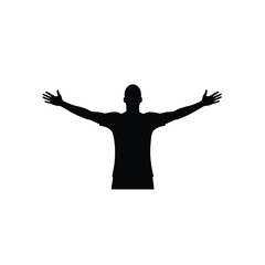 Black silhouette of a man with open arms symbolizing freedom and celebration