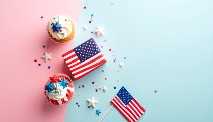 Obraz premium Festive Fourth of July Cupcakes Decorated with American Flag and Stars
