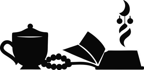 Islamic Tasbeeh (Prayer Beads) Silhouette Vector Illustrations, Minimalist Tasbeeh Silhouette Art for Islamic Worship Themes