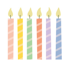 Fototapeta premium Birthday greeting card. Glowing festive candles. Gift shop poster. Anniversary celebration. Cute greeting card with festive vintage candles and Happy Birthday