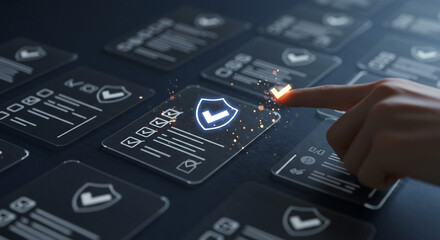 Obraz premium Interactive checklist with security shield and checkmark, highlighting digital task management and process completion.