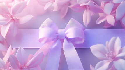 Delicate Purple Ribbon Bow Surrounded by Soft Floral Accents
