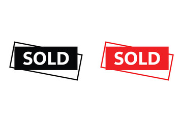 sold stamp, tag, badge icon on white background.