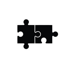 Black and white illustration depicting two interlocking puzzle pieces on a white background