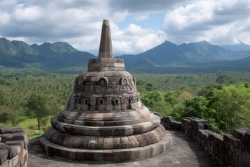 Stone Stupa: Serene Indonesian Landscape
