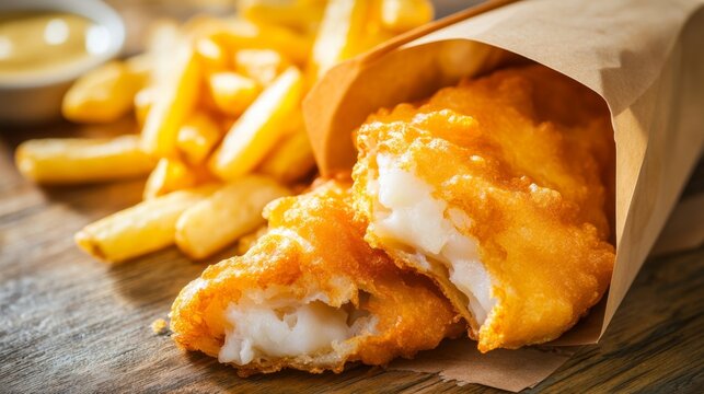 Crispy Golden Battered Fish with Juicy Inside and French Fries