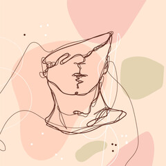Greek antique statue minimalist single line design vector illustration, modern doodle antique head illustration