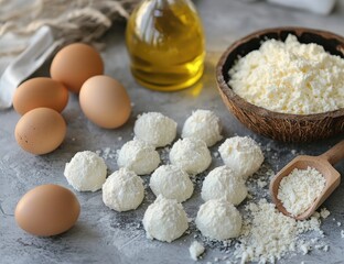 Fototapeta premium Fresh dairy balls ready for baking
