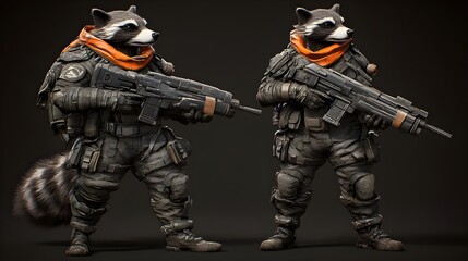 Fototapeta premium Digital Rendering of Cybernetic Raccoon with Tactical Gear