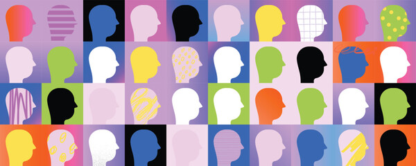 diverse people silhouette group of women children teens families, cultural ethnic racial diversity, abstract people different various, think different be different concept