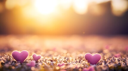 Fototapeta premium Dreamy Background Adorned with Pink Hearts and Soft Light Effects