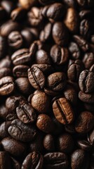 Fototapeta premium roasted coffee beans pile with rich brown texture, close-up of aromatic coffee beans with soft, directional lighting, concept of coffee shops, cafes, food industry
