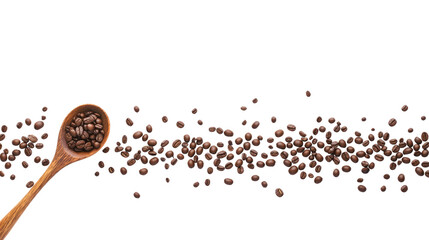 coffee beans in a wooden spoon on transparent background