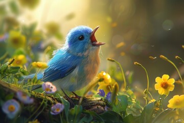 Obraz premium A charming bluebird singing a sweet melody on a sunny day.